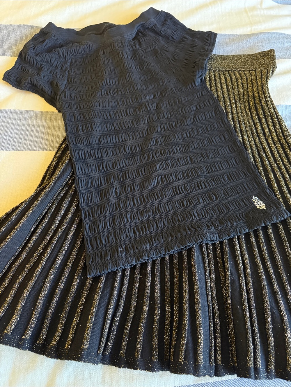 Free People Black Ruched Short Sleeve Tee